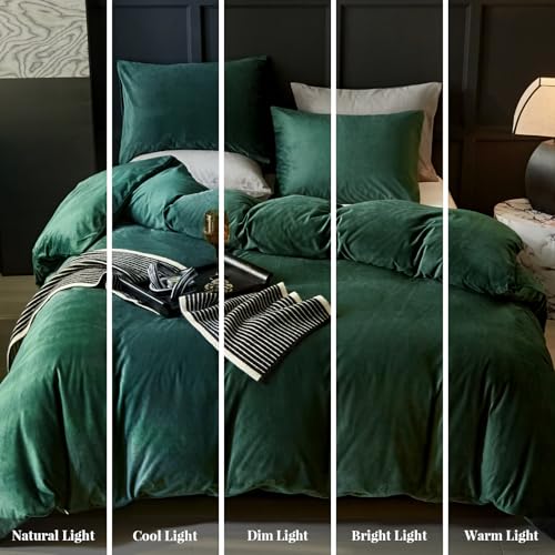 WARMDERN Emerald Green Duvet Cover Queen Size Flannel Duvet Cover Bedding Sets, 3pcs Ultra Soft Luxury Textured Modern Duvet Covers with Zipper Closure(Emerald Green, Queen) - Image 3