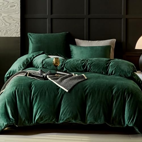 WARMDERN Emerald Green Duvet Cover Queen Size Flannel Duvet Cover Bedding Sets, 3pcs Ultra Soft Luxury Textured Modern Duvet Covers with Zipper Closure(Emerald Green, Queen) - Image 1