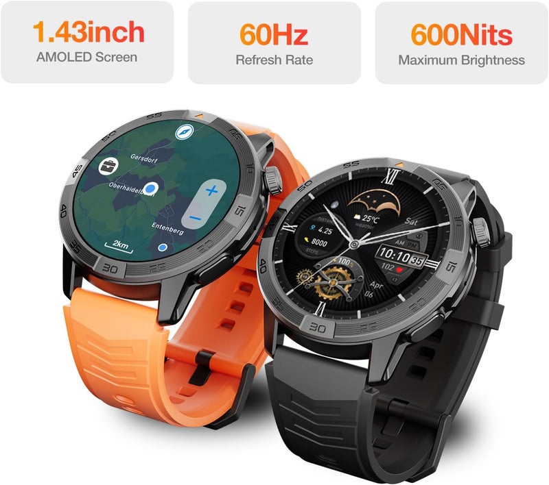 AGM ساعة AGM Legion Pro الذكية المتينة، شاشة AMOLED، مقاومة للماء 5ATM، GPS | خرائط بدون إنترنت | أكثر من 100 وضع رياضي | مكالمات بلوتوث | SpO2 | معدل ضربات القلب | مراقبة الإجهاد | واجهة DIY | الطقس - Image 3