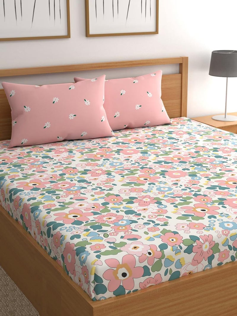 LOOMLYFE LOOMLYFE XXL Microfiber Soft Cotton King Size Bedsheet for Double Bed King Size 108 x108 in 9 Feet 275x275 cm 2 Large Size Pillow Covers Without Joint Pink 200 tc 240 tc  - Image 1