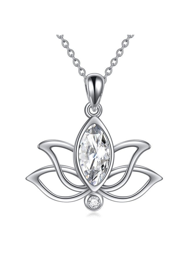 YFN Lotus Necklace Sterling Silver April Birthstone Pendant Simulated Diamond Jewelry Gifts For Women (Apr)  - Image 1