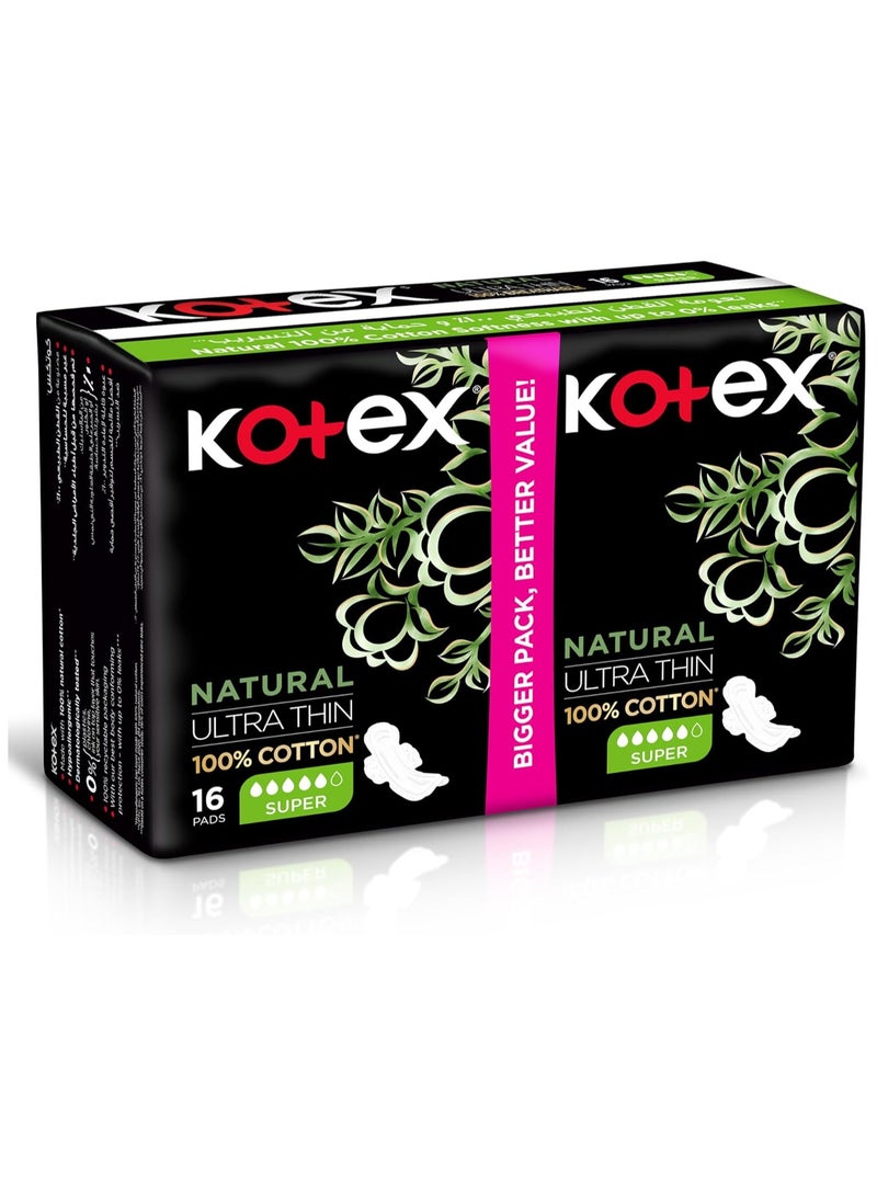 Kotex Natural Ultra Thin Pads, Super Size Sanitary Pads with Wings - Image 2