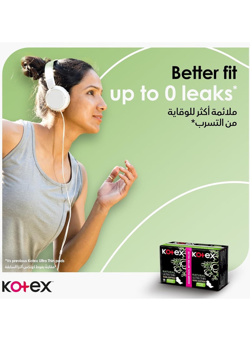 Kotex Natural Ultra Thin Pads, Super Size Sanitary Pads with Wings - Image 3