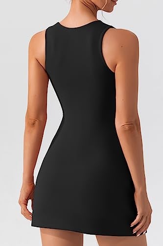 QINSEN Womens Square Neck Sexy Bodycon Dress Soft Stretch Above Knee Length Tennis Dress Black M - Image 2