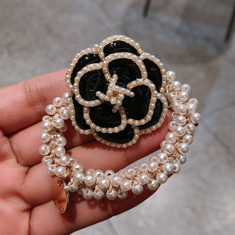 Xiwstar 3Pcs Elastic Beaded Bracelet Bow Hair Tie Bands Crystal Rhinestone Flower Hair Scrunchies Pigtail Ties Ponytail Holder Bowknot Headband Hairband for Women Girls Hair Accessories (Floral) - Image 4