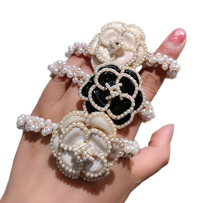 Xiwstar 3Pcs Elastic Beaded Bracelet Bow Hair Tie Bands Crystal Rhinestone Flower Hair Scrunchies Pigtail Ties Ponytail Holder Bowknot Headband Hairband for Women Girls Hair Accessories (Floral) - Image 1