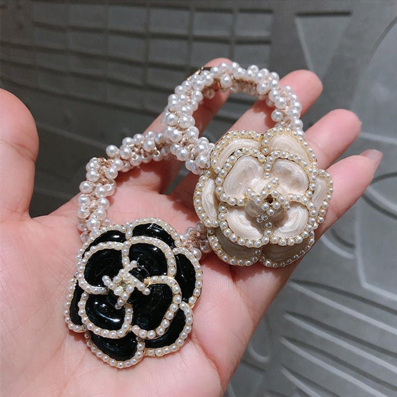Xiwstar 3Pcs Elastic Beaded Bracelet Bow Hair Tie Bands Crystal Rhinestone Flower Hair Scrunchies Pigtail Ties Ponytail Holder Bowknot Headband Hairband for Women Girls Hair Accessories (Floral) - Image 3