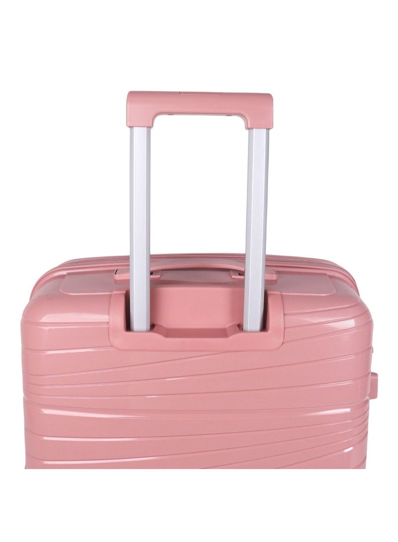24-Inch Lightweight Travel Trolley – Medium Hard Shell Suitcase Made with Durable Polypropylene (PP), Spinner Wheels, and Secure Number Lock – Checked-In Luggage (light pink))