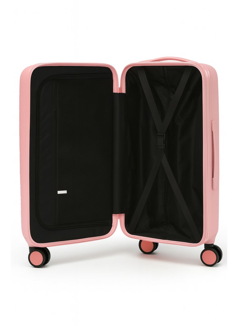 24-Inch Lightweight Travel Trolley – Medium Hard Shell Suitcase Made with Durable Polypropylene (PP), Spinner Wheels, and Secure Number Lock – Checked-In Luggage (light pink))