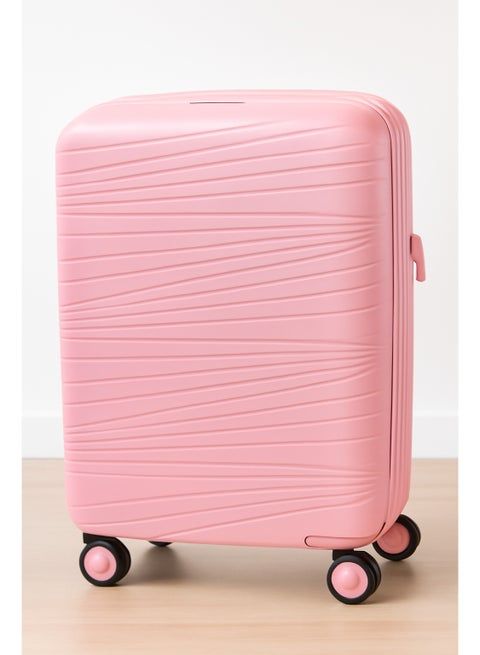 24-Inch Lightweight Travel Trolley – Medium Hard Shell Suitcase Made with Durable Polypropylene (PP), Spinner Wheels, and Secure Number Lock – Checked-In Luggage (light pink))