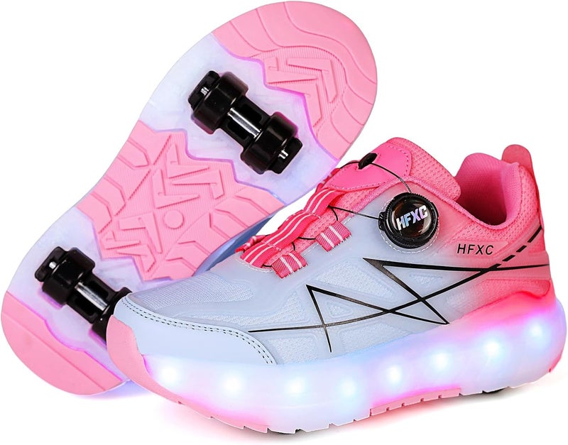 HFXC Roller Skates Shoes 4 Wheels for Kids - New Upgraded Roller Sneaker LED Light Up Flashing Skating for Boys Girls Beginner More Balanced - Image 1