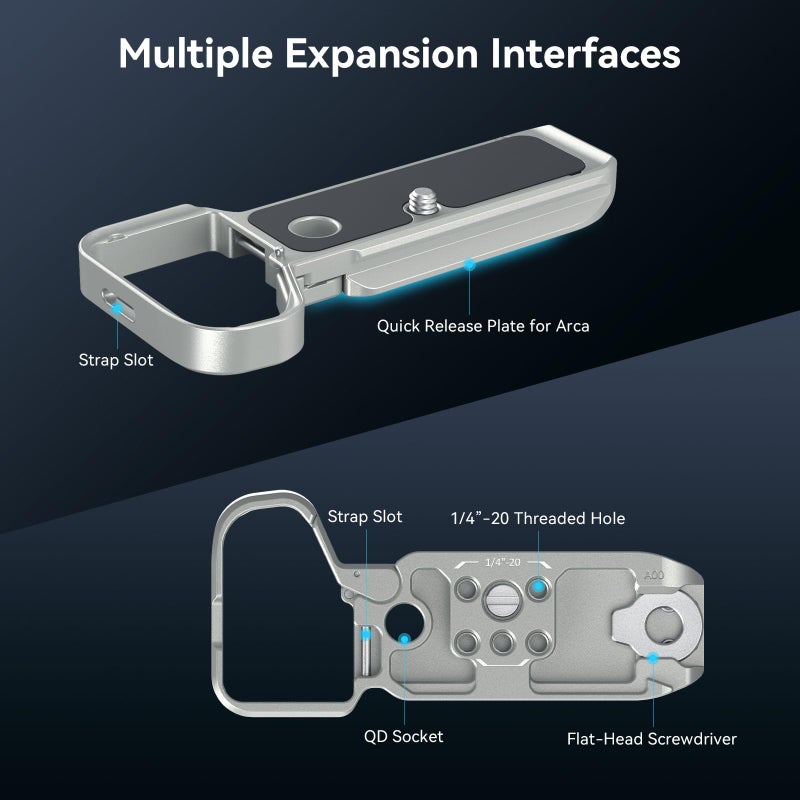 SmallRig Base Plate for Sony A7C II/A7CR, Bottom Mount Plate (Silver) with Built-in Quick-Release Plate for Arca, QD Socket, Strap Slot, 1/4"-20 and 3/8"-16 Threaded Hole - 4439 - Image 3