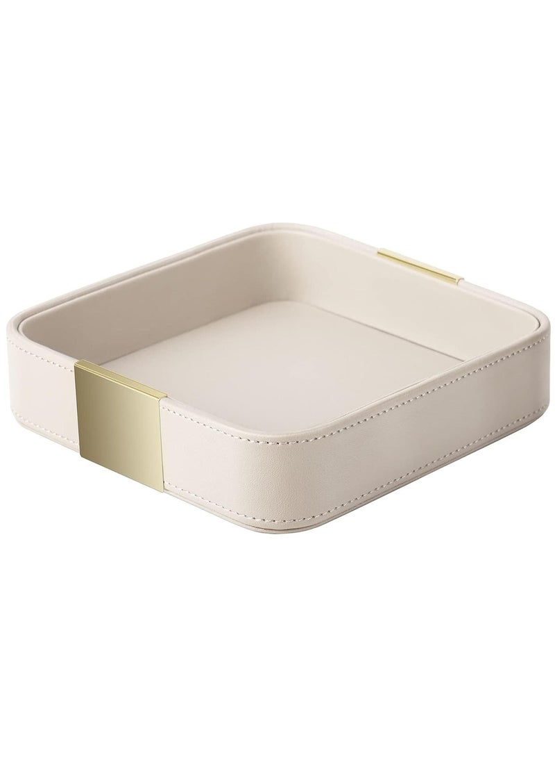 كابتن تيك Luxury Leather Desktop Storage, Small Catchall Organizer, Decorative Tray for Entryway Table to Hold Jewelry, Watch, Cosmetics, Keys, Phone, Wallet, Home & Office Accessories Brown - Image 1