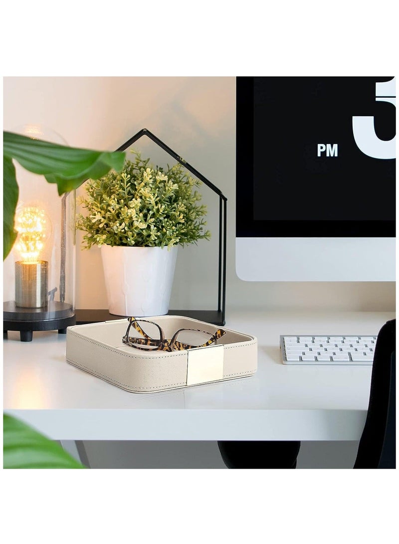 كابتن تيك Luxury Leather Desktop Storage, Small Catchall Organizer, Decorative Tray for Entryway Table to Hold Jewelry, Watch, Cosmetics, Keys, Phone, Wallet, Home & Office Accessories Brown - Image 5