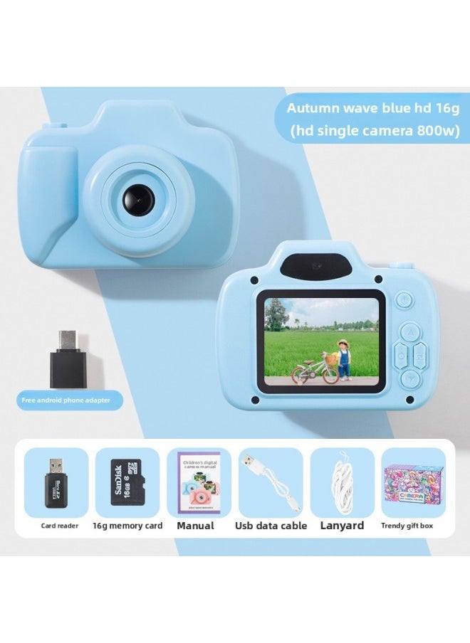 Generic - Toys Children's Digital Small Camera Mini Camera SLR HD Dual Camera Photographing Toys-Color:Single Camera-blue +16G Memory Card + Card Reader + Upload Mobile Phone Converter - Image 1