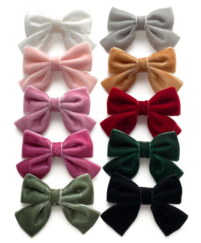 Cherssy Christmas Velvet Baby Hair Bow Clips, 10pcs Boutique Fully Lined Hair Barrettes Accessories for Infants Toddlers School Girls by Cherssy - Image 1