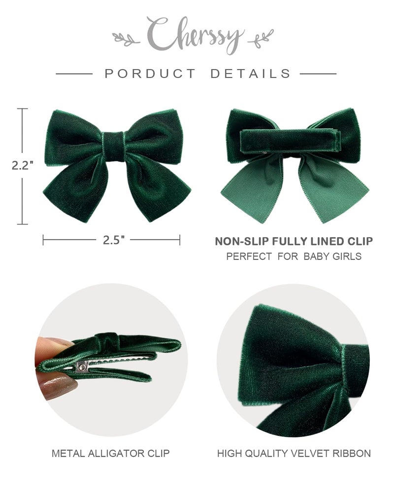 Cherssy Christmas Velvet Baby Hair Bow Clips, 10pcs Boutique Fully Lined Hair Barrettes Accessories for Infants Toddlers School Girls by Cherssy - Image 4