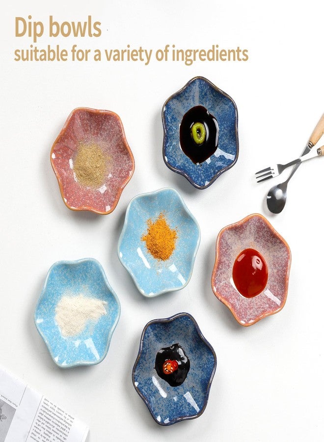 ZEBERBO Dipping Bowls Set of 6, Ceramic Soy Sauce Dishes, 2 oz Dipping Sauce Cups, chrysanthemum Round Small Side Dish Dishes for Dipping Sushi Tomato Soy Sauce Dish - Image 3