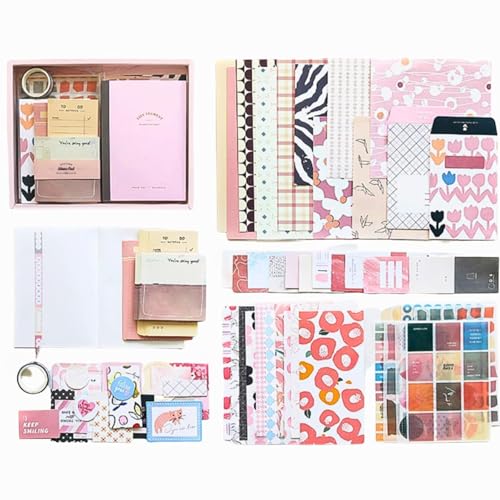 yifely Paper Vintage Aesthetic Scrapbook Kit Scrapbooking Supplies Kit with Bullet Junk Journal,Stationery,A6 Grid Notebook with Graph Ruled Page DIY Journaling Gift for (Warm Greetings, Pink) - Image 1