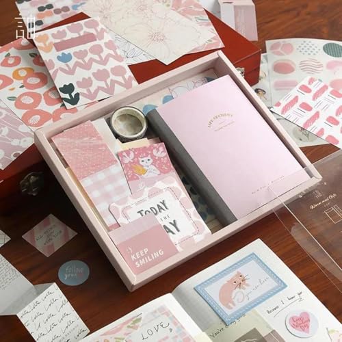 yifely Paper Vintage Aesthetic Scrapbook Kit Scrapbooking Supplies Kit with Bullet Junk Journal,Stationery,A6 Grid Notebook with Graph Ruled Page DIY Journaling Gift for (Warm Greetings, Pink) - Image 4