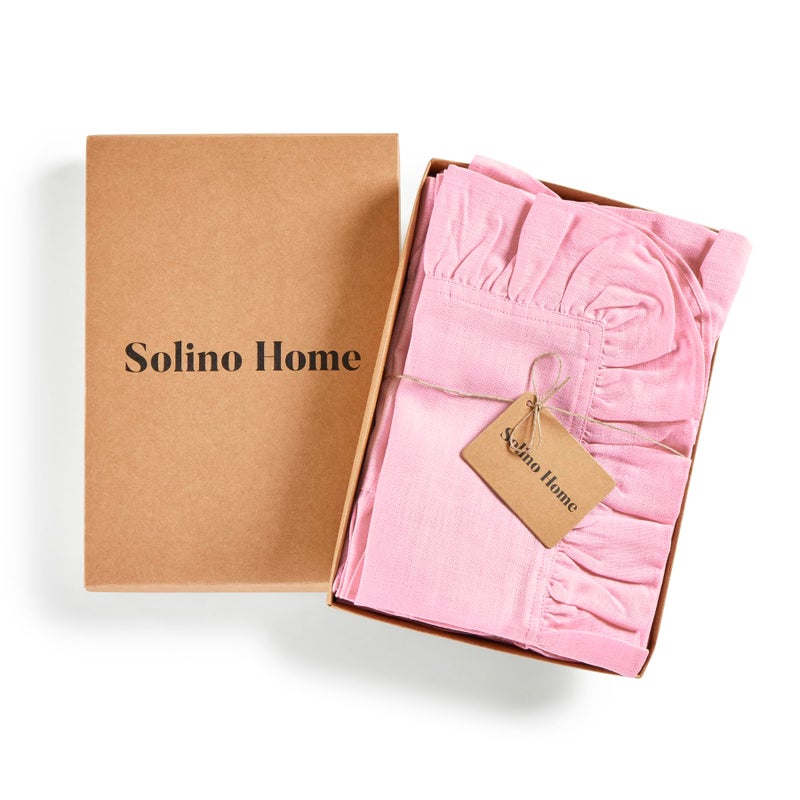 Solino Home Solino Home Linen Ruffle Dinner Napkins 20 x 20 Inch - 100% Pure Linen Pink Lemonade Cloth Napkins Set of 4 for Spring  Easter - Gabrielle Ruffle  Handcrafted and Machine Washable Fabric  - Image 3