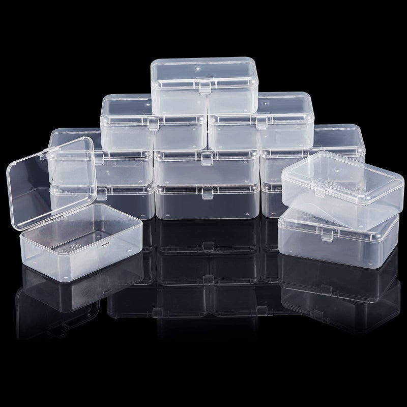 SATINIOR 12 Pack Clear Plastic Beads Storage Containers Box with Hinged Lid for Beads and More 354 x 236 x 126 Inch