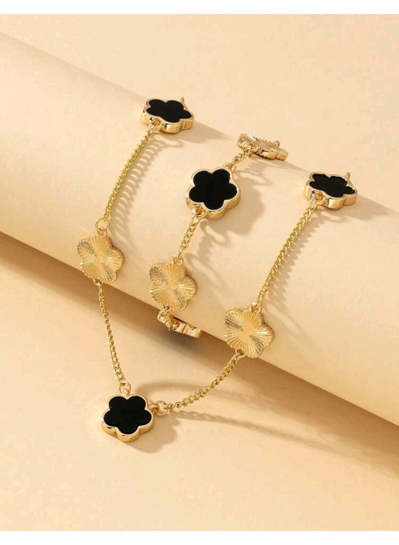 Shein 1 Set Metal Clover Flower Bracelet & Necklace - Image 3