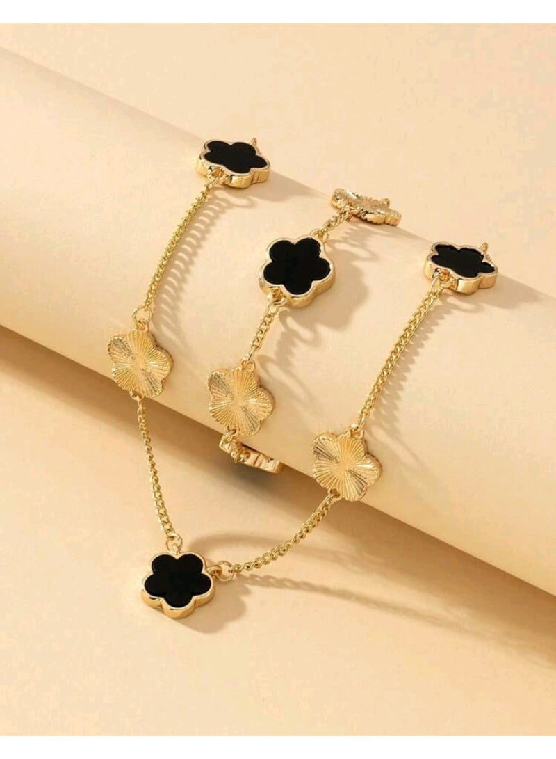 Shein 1 Set Metal Clover Flower Bracelet & Necklace - Image 5