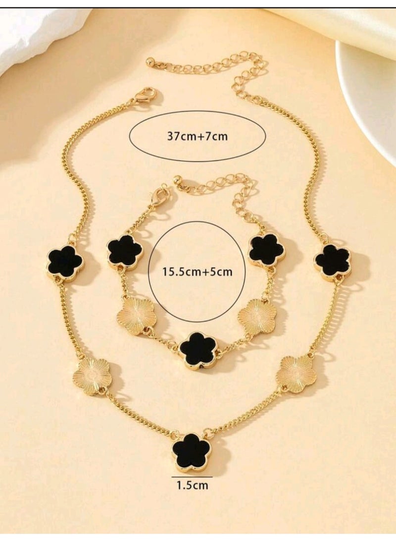 Shein 1 Set Metal Clover Flower Bracelet & Necklace - Image 2