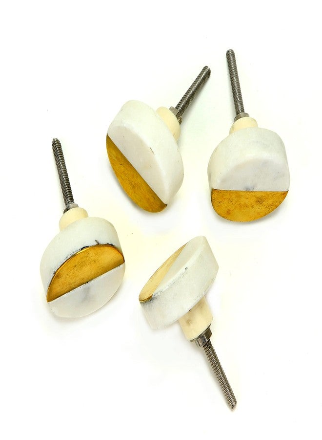 Two Moustaches Round Marble and Brass Knobs, Knobs for Cabinets, Dressers and Drawers - Decorative Drawer Pulls for Bathroom Fixtures, Kitchen Cabinetry, Pack of 4 - Image 2