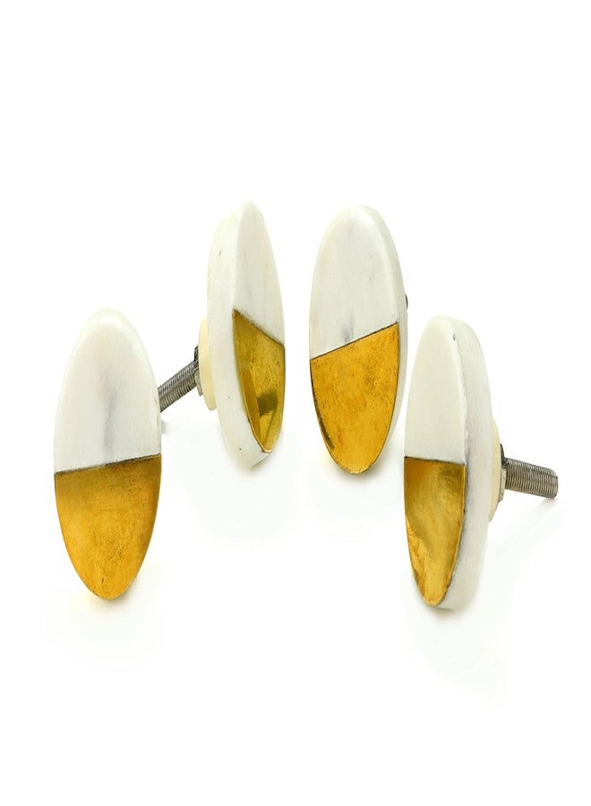 Two Moustaches Round Marble and Brass Knobs, Knobs for Cabinets, Dressers and Drawers - Decorative Drawer Pulls for Bathroom Fixtures, Kitchen Cabinetry, Pack of 4 - Image 1