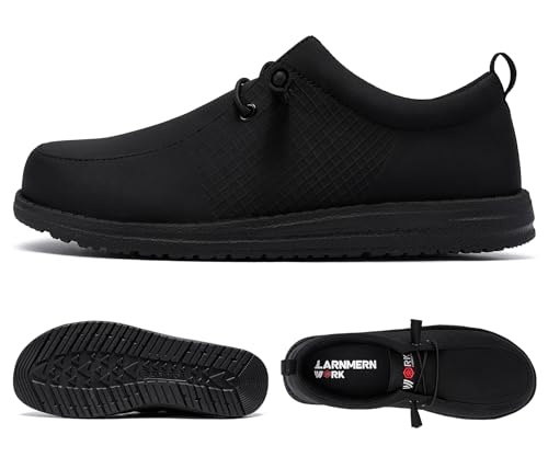LARNMERN Slip On Steel Toe Shoes Men Lightweight Comfortable Lounging Walking Sneakers Safety Work Steel Toe Loafers (11 Men, Black Leather) - Image 2