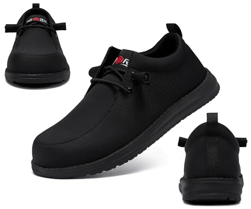 LARNMERN Slip On Steel Toe Shoes Men Lightweight Comfortable Lounging Walking Sneakers Safety Work Steel Toe Loafers (11 Men, Black Leather) - Image 3