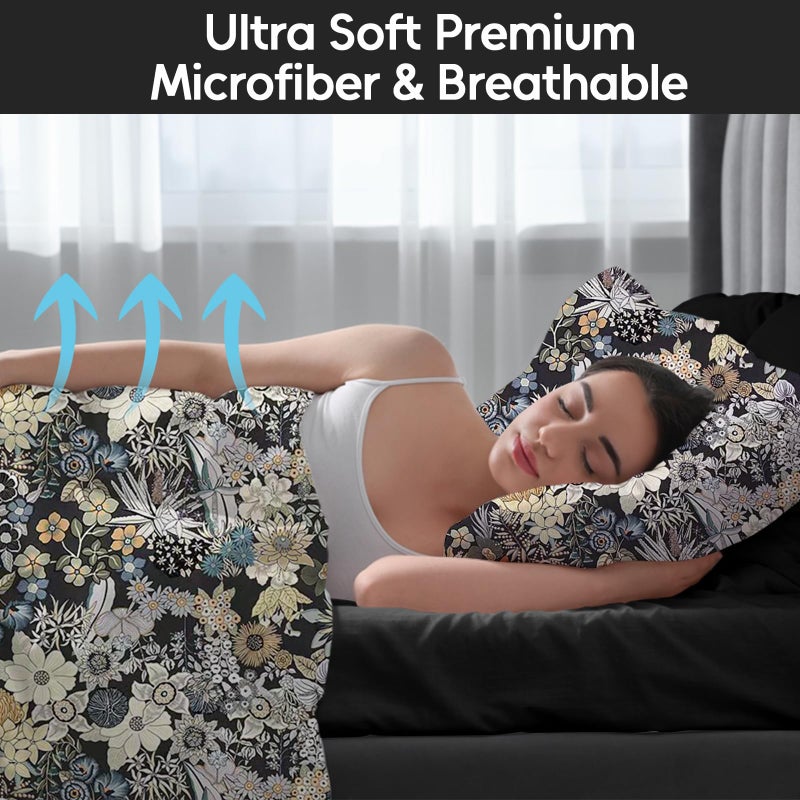 LONAVA Flower King Size 6 Pcs Sheet Set, Breathable Microfiber Deep Pocket Black Fitted Sheets, Comfy & Breathable Patterned Flat Sheets,4 Gentle Soft Pillowcases, Midnight Blossoms - Image 2