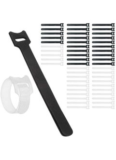 Home Smart 50 Piece Reusable Fastening Cable Ties Microfiber Cloth 6 Inch Hook and Loop Cord Black and White  - Image 2