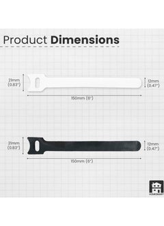 Home Smart 50 Piece Reusable Fastening Cable Ties Microfiber Cloth 6 Inch Hook and Loop Cord Black and White  - Image 3