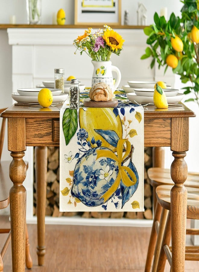 Artoid Mode Chinoiserie Lemon Bow Flowers 210 GSM Summer Table Runner, Seasonal Kitchen Dining Table Decoration for Home Party Decor 13x72 Inch - Image 2