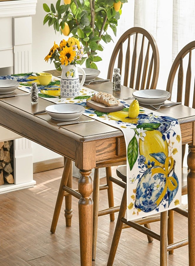Artoid Mode Chinoiserie Lemon Bow Flowers 210 GSM Summer Table Runner, Seasonal Kitchen Dining Table Decoration for Home Party Decor 13x72 Inch - Image 4