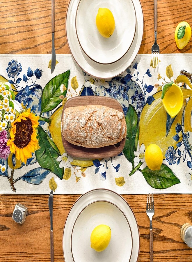 Artoid Mode Chinoiserie Lemon Bow Flowers 210 GSM Summer Table Runner, Seasonal Kitchen Dining Table Decoration for Home Party Decor 13x72 Inch - Image 3
