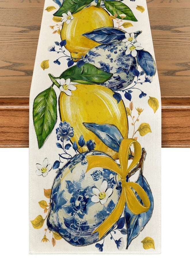 Artoid Mode Chinoiserie Lemon Bow Flowers 210 GSM Summer Table Runner, Seasonal Kitchen Dining Table Decoration for Home Party Decor 13x72 Inch - Image 1