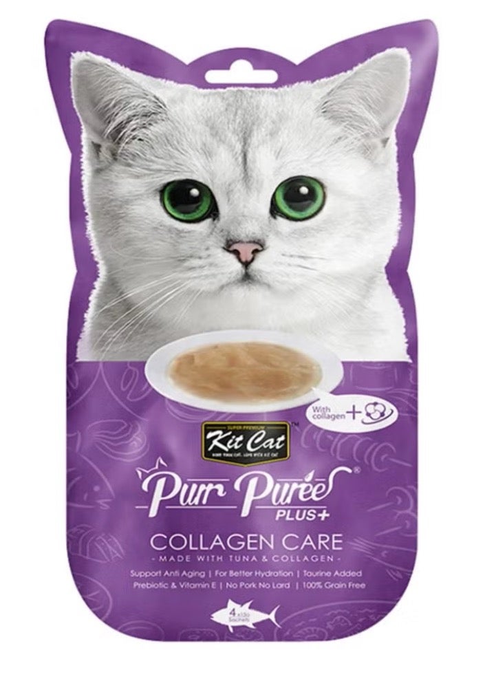 Kit Cat Purr Puree Plus Tuna And Collagen Care Multicolour 4x15grams