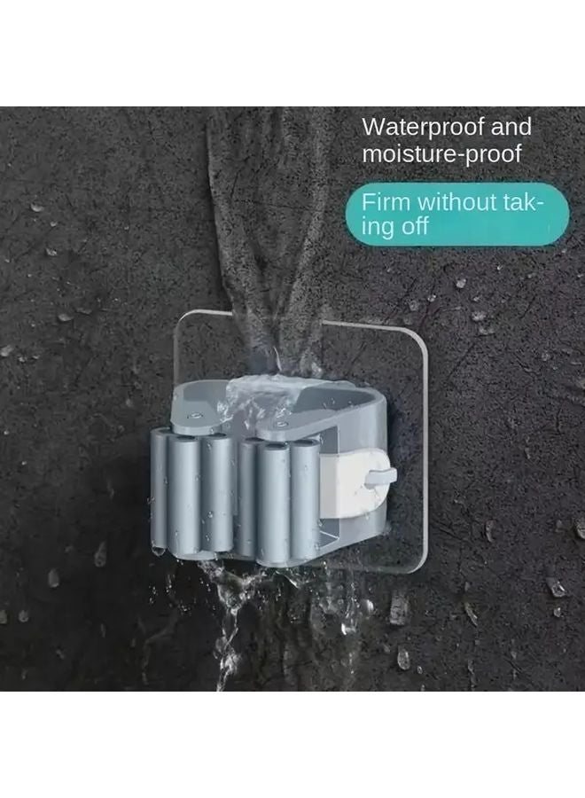 Gray 6Pcs Wall Mounted Mop Brush Holder No Drilling Strong Adhesive Space Saving Bathroom Organizer - Image 3