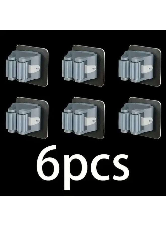 Gray 6Pcs Wall Mounted Mop Brush Holder No Drilling Strong Adhesive Space Saving Bathroom Organizer - Image 1