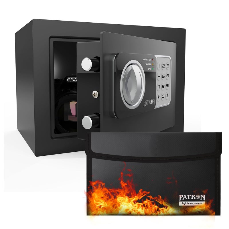 PATRON fireproof safe box for home mini safe for moneycoin safes with codefire proof lock box for kidsWall or Cabinet Safe for personal items0236 Cubic Feet Black