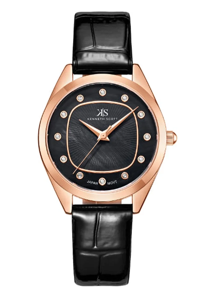 KENNETH SCOTT Kenneth Scott K24508-RLBB Women's Analog Display Watch & Polyurethane Strap Black