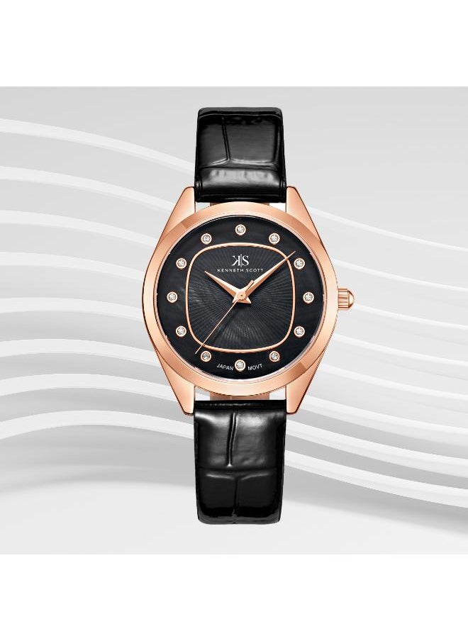 KENNETH SCOTT Kenneth Scott K24508-RLBB Women's Analog Display Watch & Polyurethane Strap Black  - Image 2