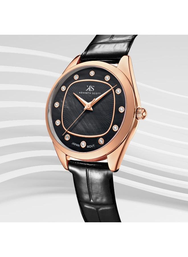 KENNETH SCOTT Kenneth Scott K24508-RLBB Women's Analog Display Watch & Polyurethane Strap Black  - Image 3