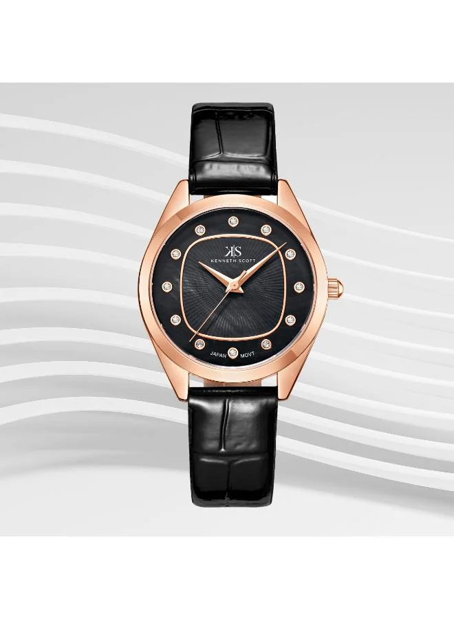KENNETH SCOTT Kenneth Scott K24508-RLBB Women's Analog Display Watch & Polyurethane Strap Black