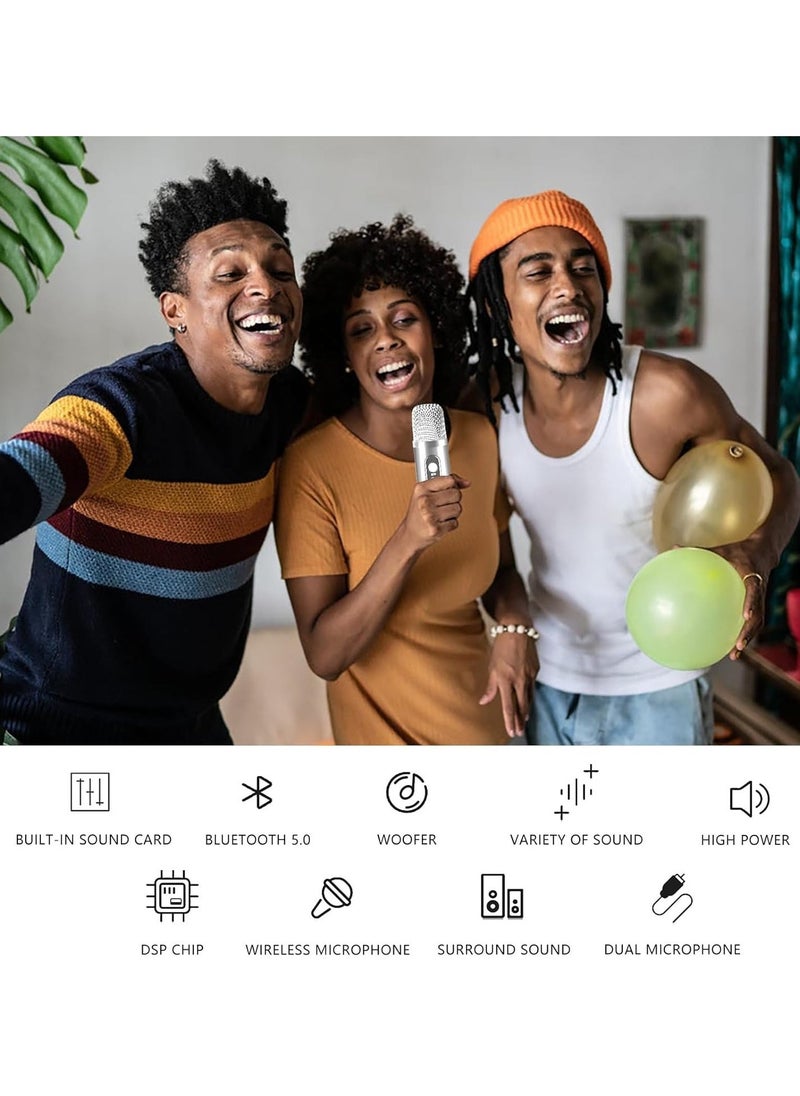 JAJEEK Karaoke Machine with 2 Wireless Microphones | Portable Bluetooth Karaoke Speaker PA System with Echo & Vocal Cut | Supports TF, AUX-in, USB Flash Disk for Indoor & Outdoor Party | Family Party Singing - Image 5