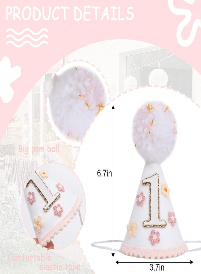 YOUAME Boho Daisy Flower Birthday Party Hat For Girls - Floral First Birthday Decorations, Boho Daisy Felt One Year Cone Hat, Groovy Flower Cake Smash Photo Props - Image 2